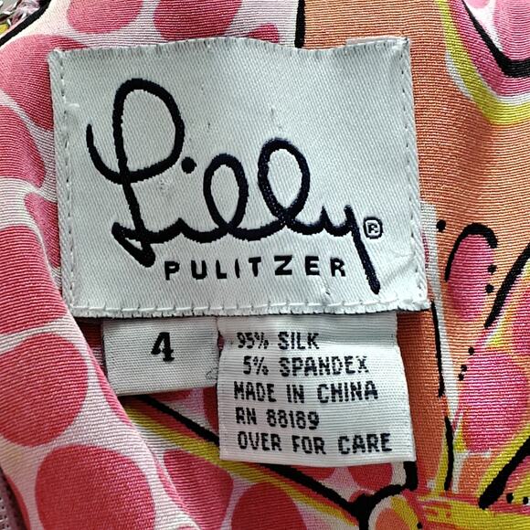 Lilly Pulitzer Cha Cha Butterfly Print Silk Dress Size 4 Pink Stretch Vintage - Picture 7 of 8